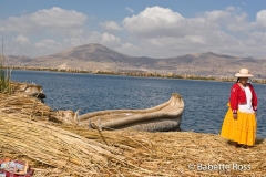 Uros Woman in Traditional Dress and Tortora Reed Huts